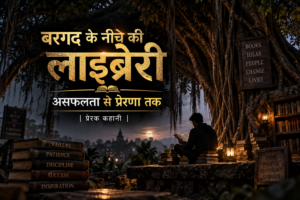 गाँव में बरगद के पेड़ के नीचे दरी पर किताबें पढ़ते बच्चे